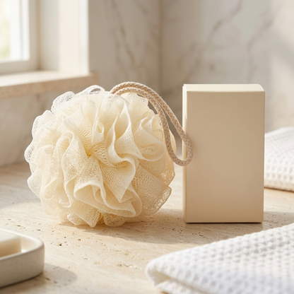 🛁 Soft Mesh Bath Loofah | Fluffy Shower Pouf with Hanging Rope