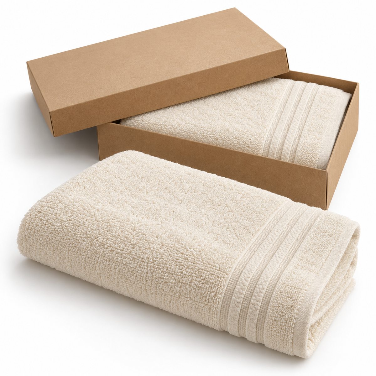 🤍 Soft Cream Bath Towel | Plush Textured Terry Loops | Elegant Woven Border