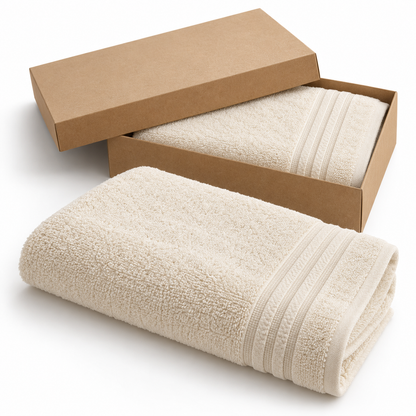 🤍 Soft Cream Bath Towel | Plush Textured Terry Loops | Elegant Woven Border