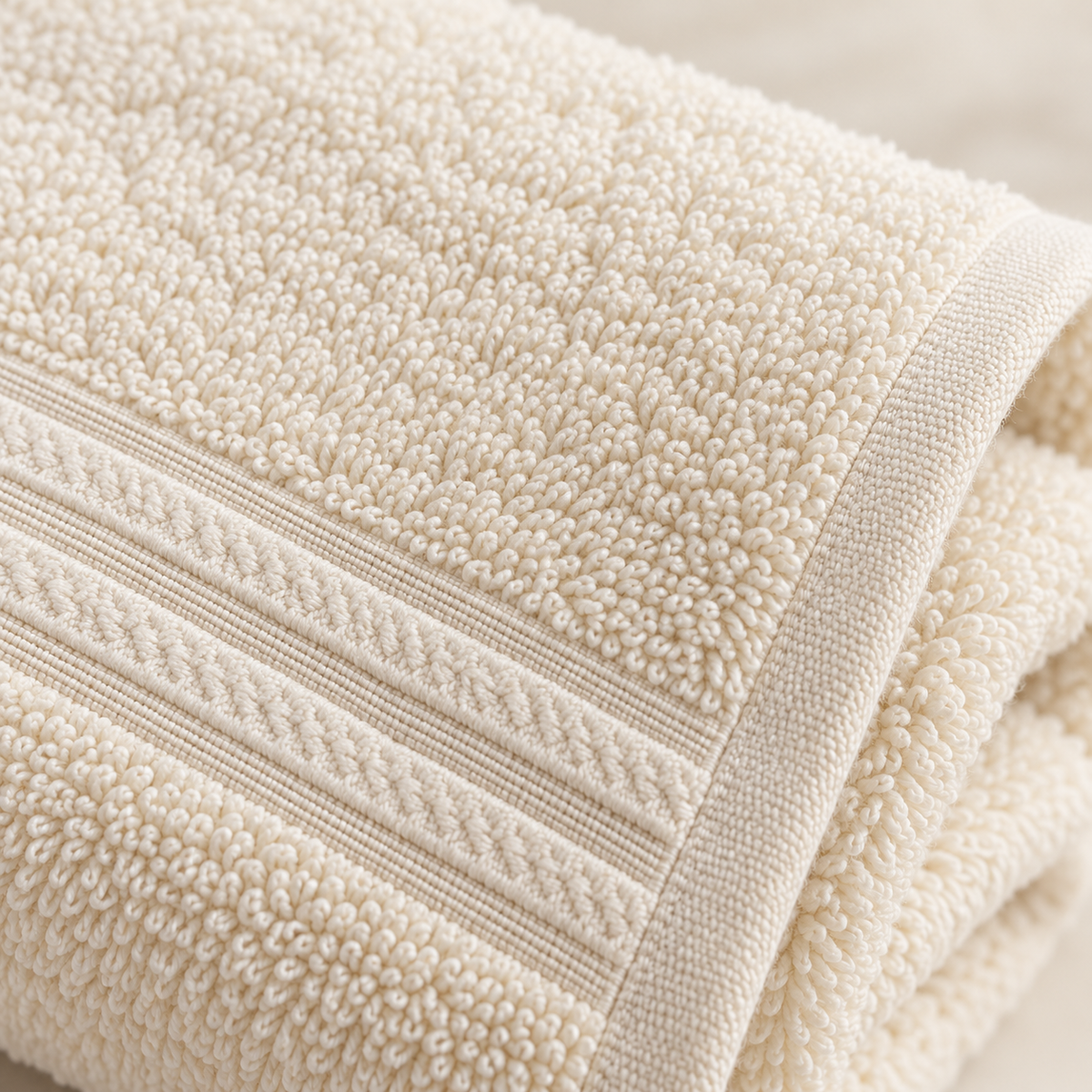 🤍 Soft Cream Bath Towel | Plush Textured Terry Loops | Elegant Woven Border