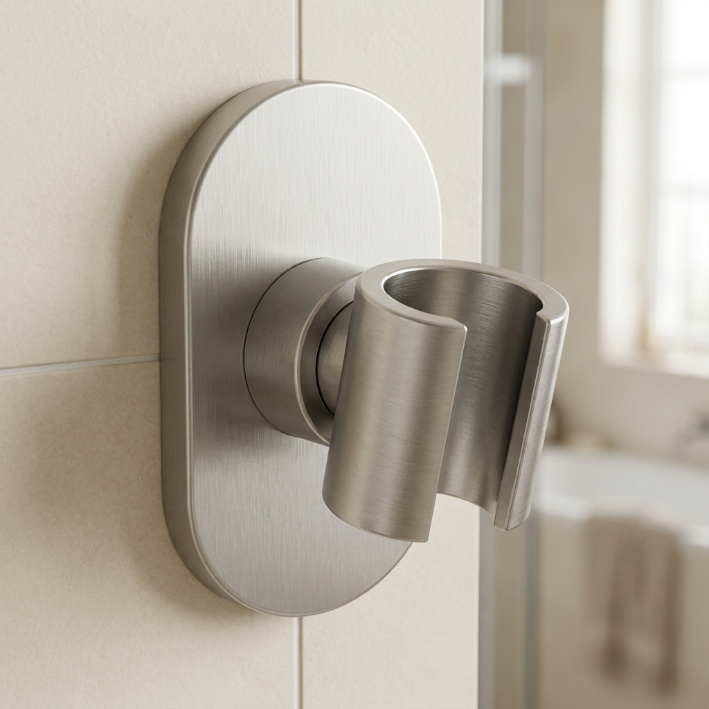 🚿 Modern Shower Head Holder | Brushed Silver Wall Mount
