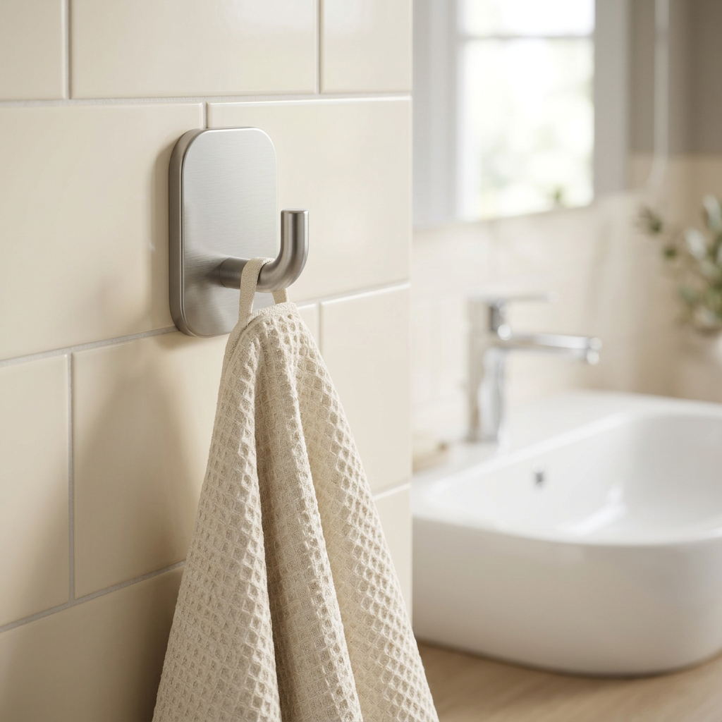 ✨ Modern Brushed Silver Wall Hook | Minimalist J-Shaped Metal Towel Hanger