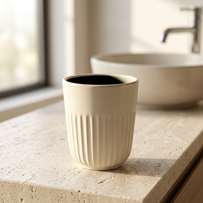 🏡 Ribbed Bathroom Rinse Cup | Cream White Minimalist Design