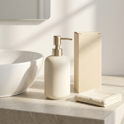 🫧 Cream White & Champagne Gold Soap Dispenser | Matte-Finish Bottle × Minimalist Metal Pump Head