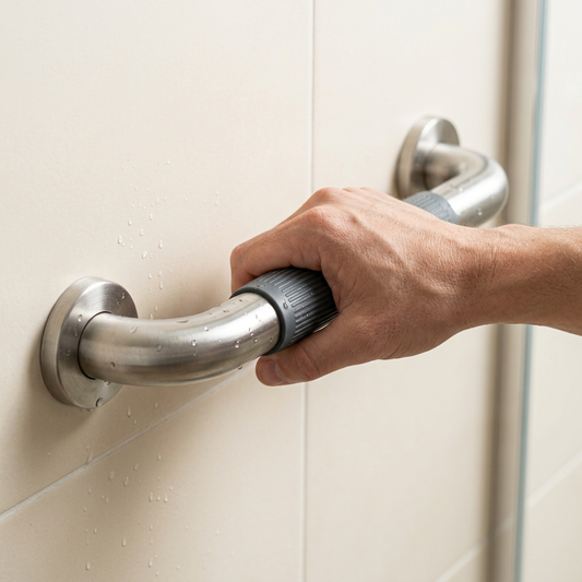 🚿 Bathroom Safety Grab Bar | Curved Metal Shower Handle with Textured Non-Slip Grip