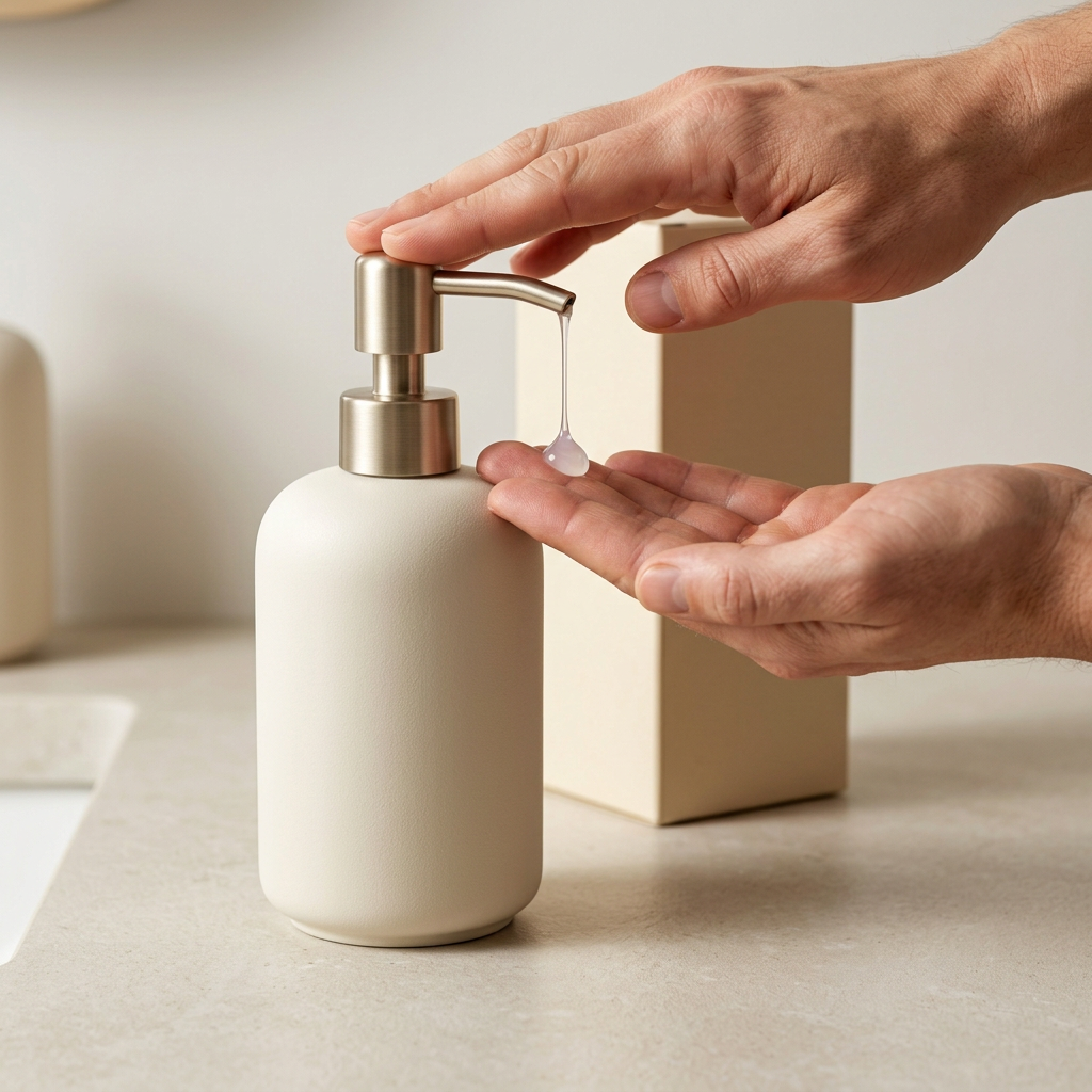 🫧 Cream White & Champagne Gold Soap Dispenser | Matte-Finish Bottle × Minimalist Metal Pump Head