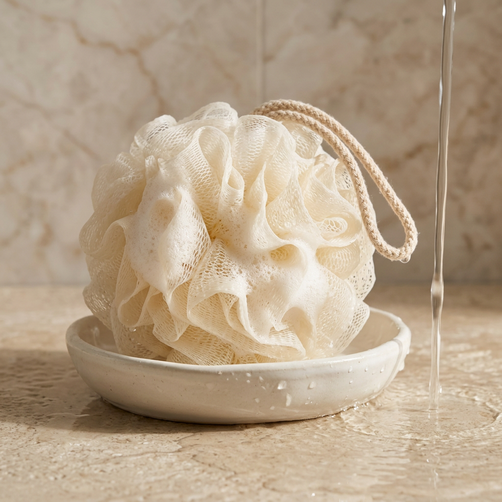 🛁 Soft Mesh Bath Loofah | Fluffy Shower Pouf with Hanging Rope