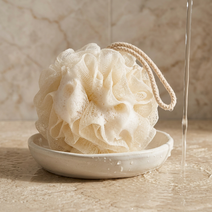 🛁 Soft Mesh Bath Loofah | Fluffy Shower Pouf with Hanging Rope