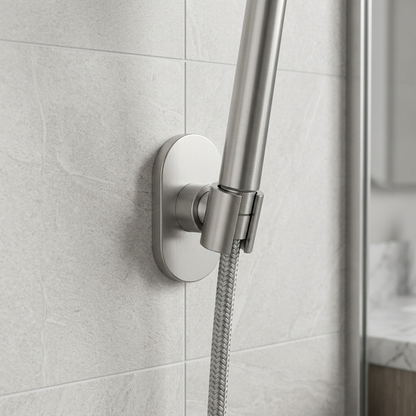 🚿 Modern Shower Head Holder | Brushed Silver Wall Mount
