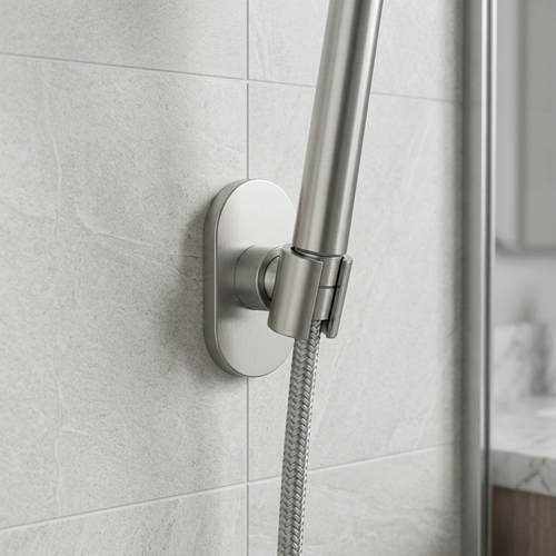 🚿 Modern Shower Head Holder | Brushed Silver Wall Mount