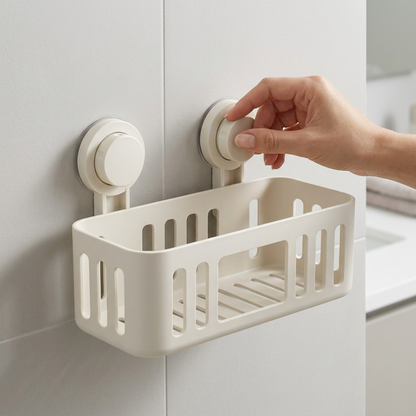 💧Cream White No-Drill Bathroom Shelf | Wall-Mounted Draining Storage Rack