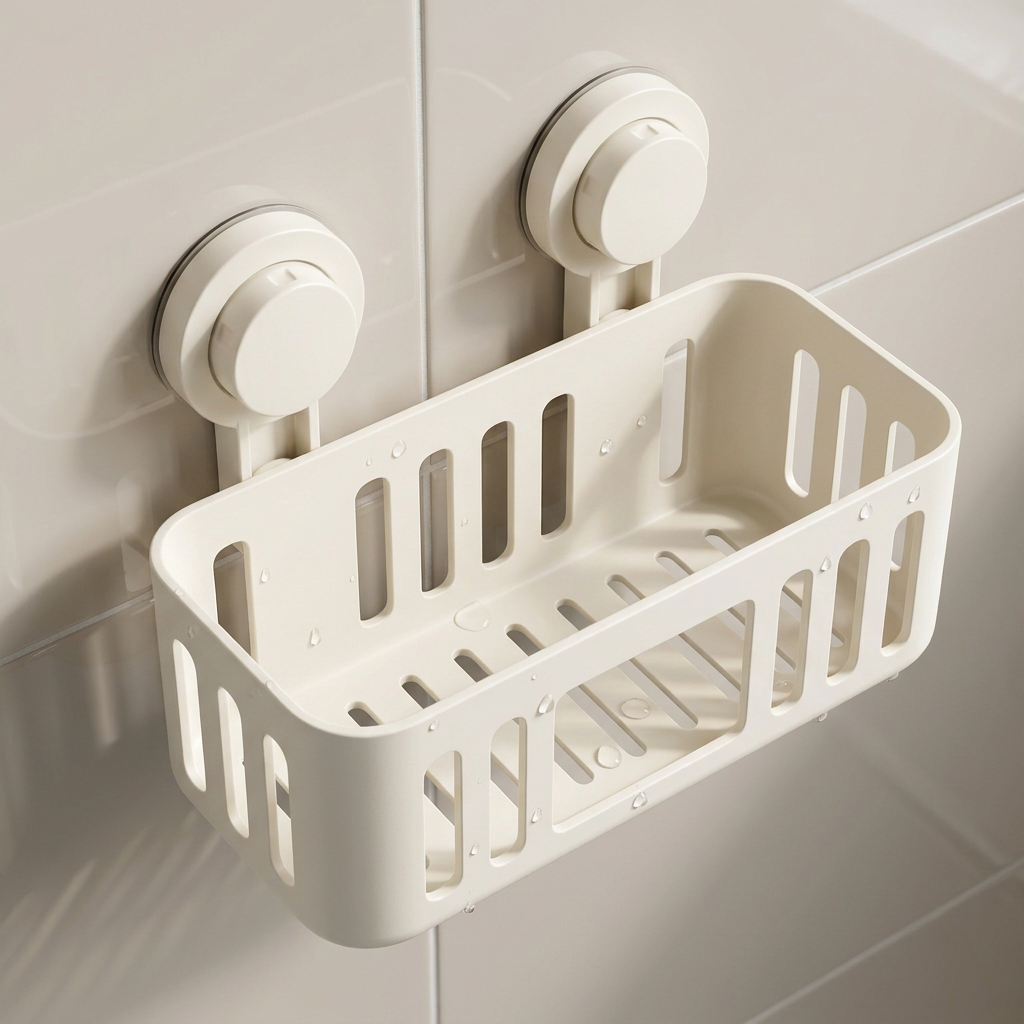 💧Cream White No-Drill Bathroom Shelf | Wall-Mounted Draining Storage Rack