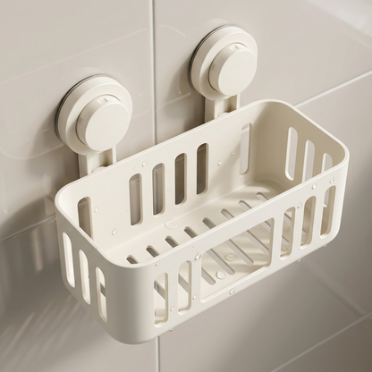 💧Cream White No-Drill Bathroom Shelf | Wall-Mounted Draining Storage Rack