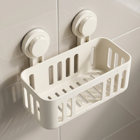 💧Cream White No-Drill Bathroom Shelf | Wall-Mounted Draining Storage Rack