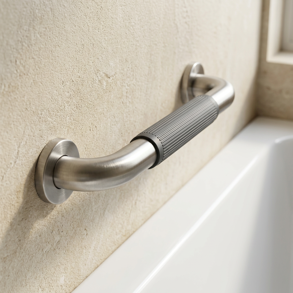 🚿 Bathroom Safety Grab Bar | Curved Metal Shower Handle with Textured Non-Slip Grip