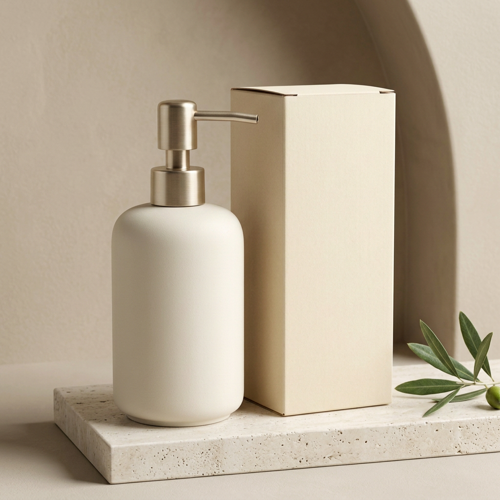 🫧 Cream White & Champagne Gold Soap Dispenser | Matte-Finish Bottle × Minimalist Metal Pump Head