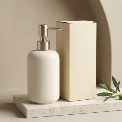 🫧 Cream White & Champagne Gold Soap Dispenser | Matte-Finish Bottle × Minimalist Metal Pump Head