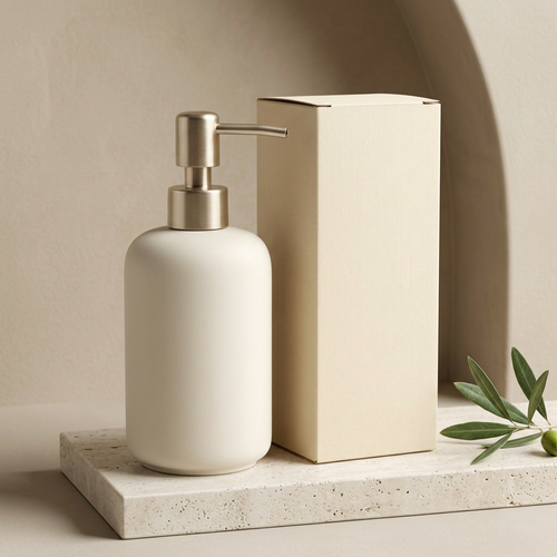 🫧 Cream White & Champagne Gold Soap Dispenser | Matte-Finish Bottle × Minimalist Metal Pump Head