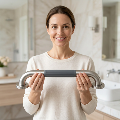 🚿 Bathroom Safety Grab Bar | Curved Metal Shower Handle with Textured Non-Slip Grip