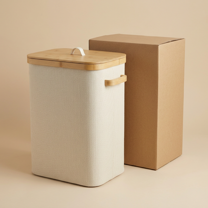 🧺 Bamboo Lid Laundry Hamper | Fabric Clothes Storage Basket with Handles