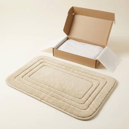 🛁 Cream Beige Textured Border Bath Mat | Soft Plush Texture × Minimalist Geometric Design