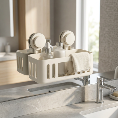 💧Cream White No-Drill Bathroom Shelf | Wall-Mounted Draining Storage Rack