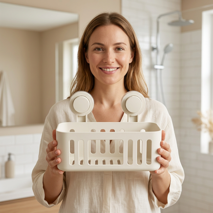 💧Cream White No-Drill Bathroom Shelf | Wall-Mounted Draining Storage Rack