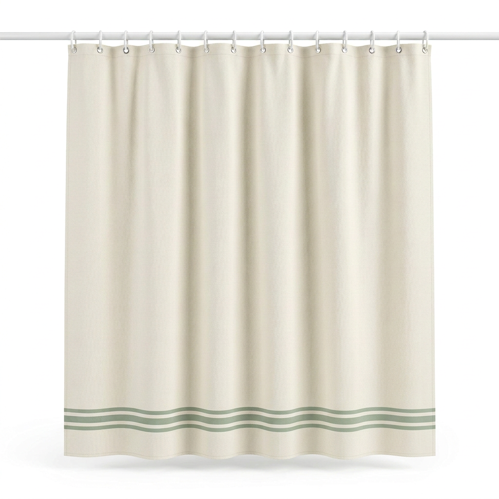 🌿 Off-White & Sage Green Striped Shower Curtain | Minimalist Modern Bathroom Decor