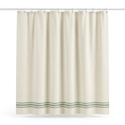 🌿 Off-White & Sage Green Striped Shower Curtain | Minimalist Modern Bathroom Decor
