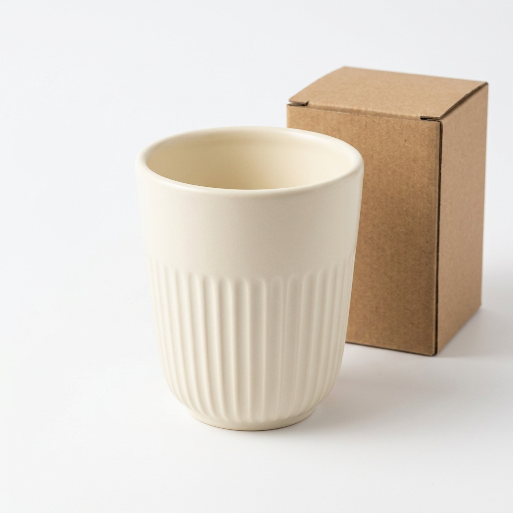 🏡 Ribbed Bathroom Rinse Cup | Cream White Minimalist Design