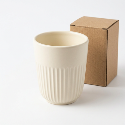 🏡 Ribbed Bathroom Rinse Cup | Cream White Minimalist Design