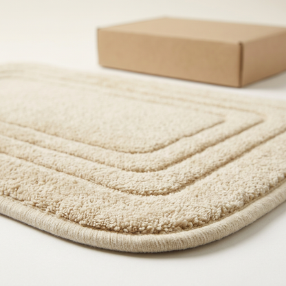 🛁 Cream Beige Textured Border Bath Mat | Soft Plush Texture × Minimalist Geometric Design
