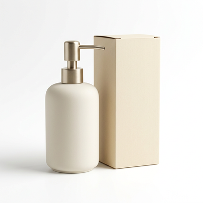 🫧 Cream White & Champagne Gold Soap Dispenser | Matte-Finish Bottle × Minimalist Metal Pump Head