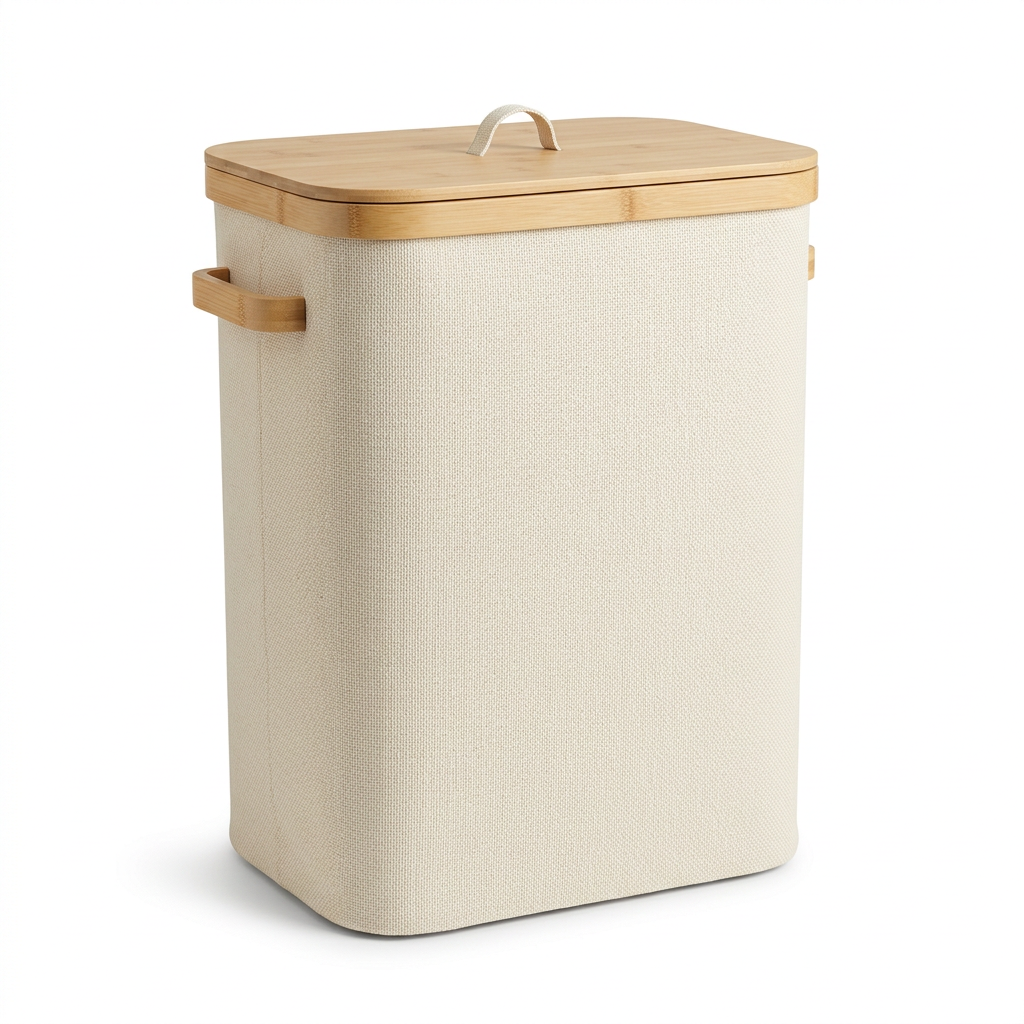 🧺 Bamboo Lid Laundry Hamper | Fabric Clothes Storage Basket with Handles
