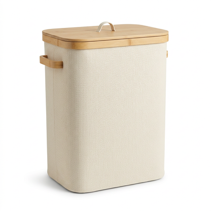 🧺 Bamboo Lid Laundry Hamper | Fabric Clothes Storage Basket with Handles
