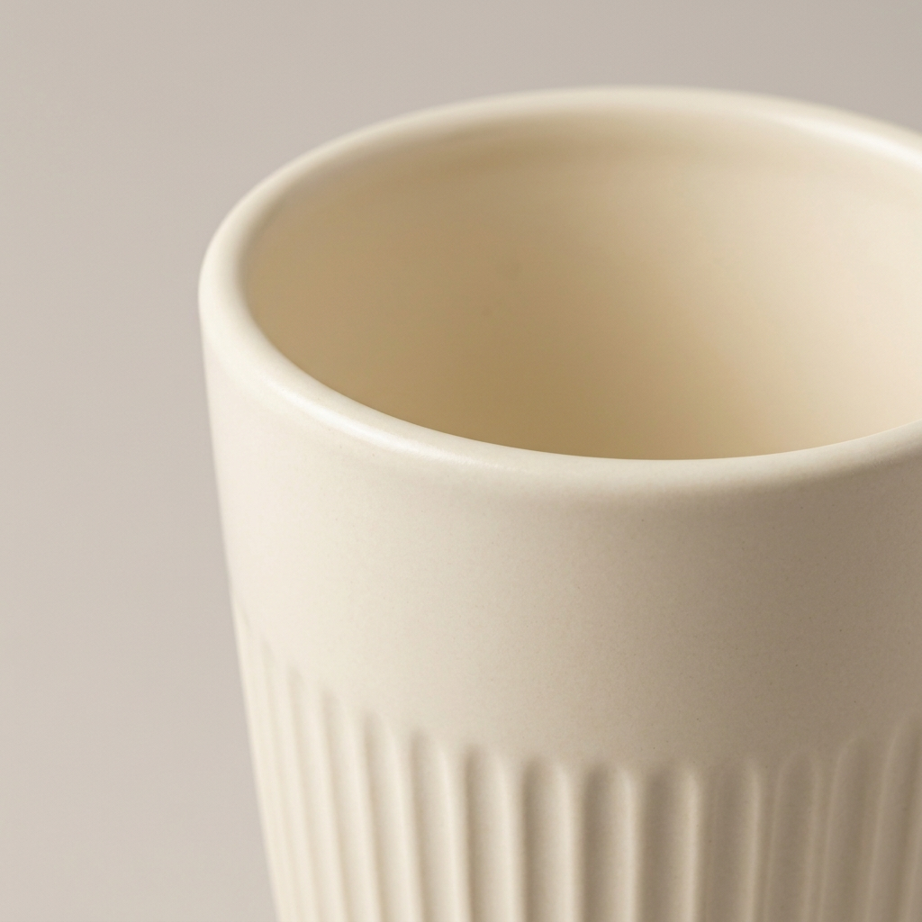 🏡 Ribbed Bathroom Rinse Cup | Cream White Minimalist Design