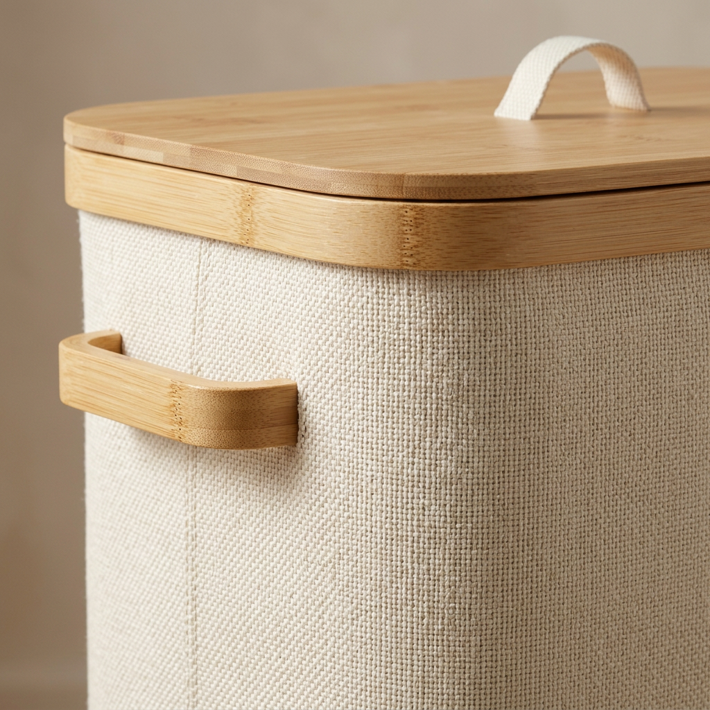🧺 Bamboo Lid Laundry Hamper | Fabric Clothes Storage Basket with Handles