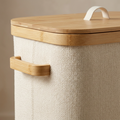 🧺 Bamboo Lid Laundry Hamper | Fabric Clothes Storage Basket with Handles