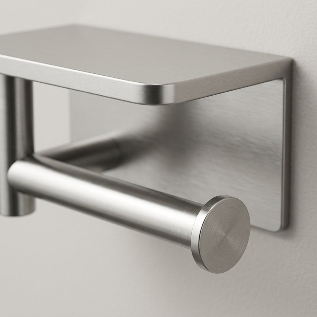 🧻 Wall-Mounted Toilet Paper Holder with Shelf | Brushed Silver Metal Finish