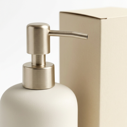 🫧 Cream White & Champagne Gold Soap Dispenser | Matte-Finish Bottle × Minimalist Metal Pump Head
