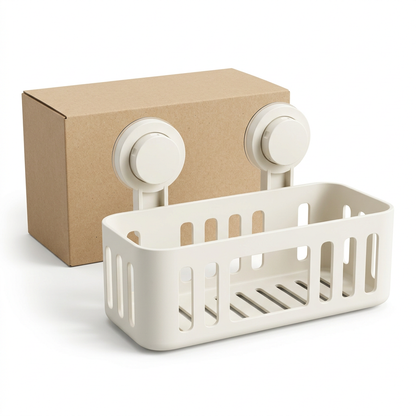 💧Cream White No-Drill Bathroom Shelf | Wall-Mounted Draining Storage Rack