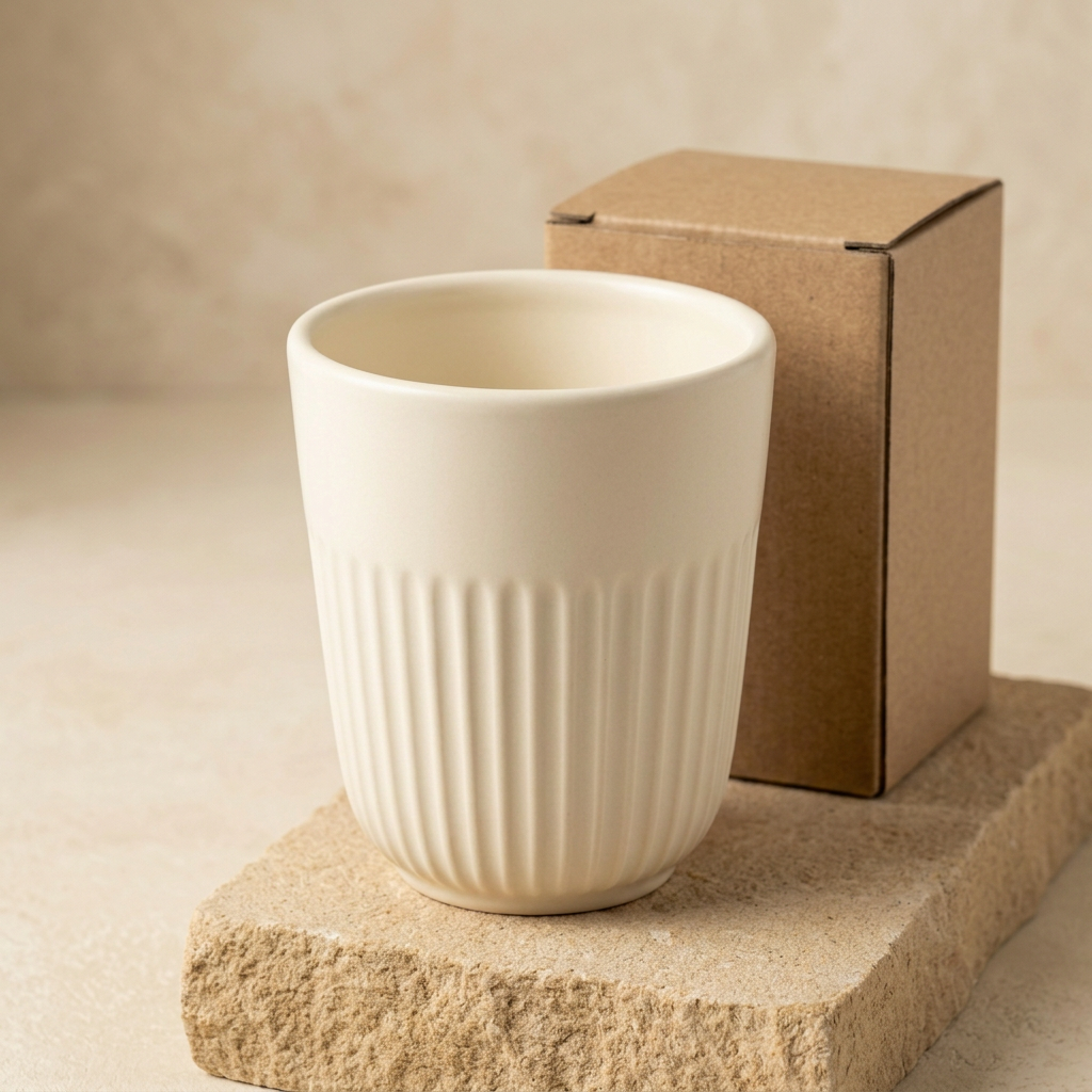 🏡 Ribbed Bathroom Rinse Cup | Cream White Minimalist Design