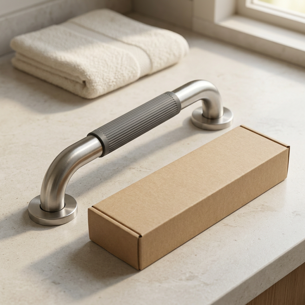 🚿 Bathroom Safety Grab Bar | Curved Metal Shower Handle with Textured Non-Slip Grip